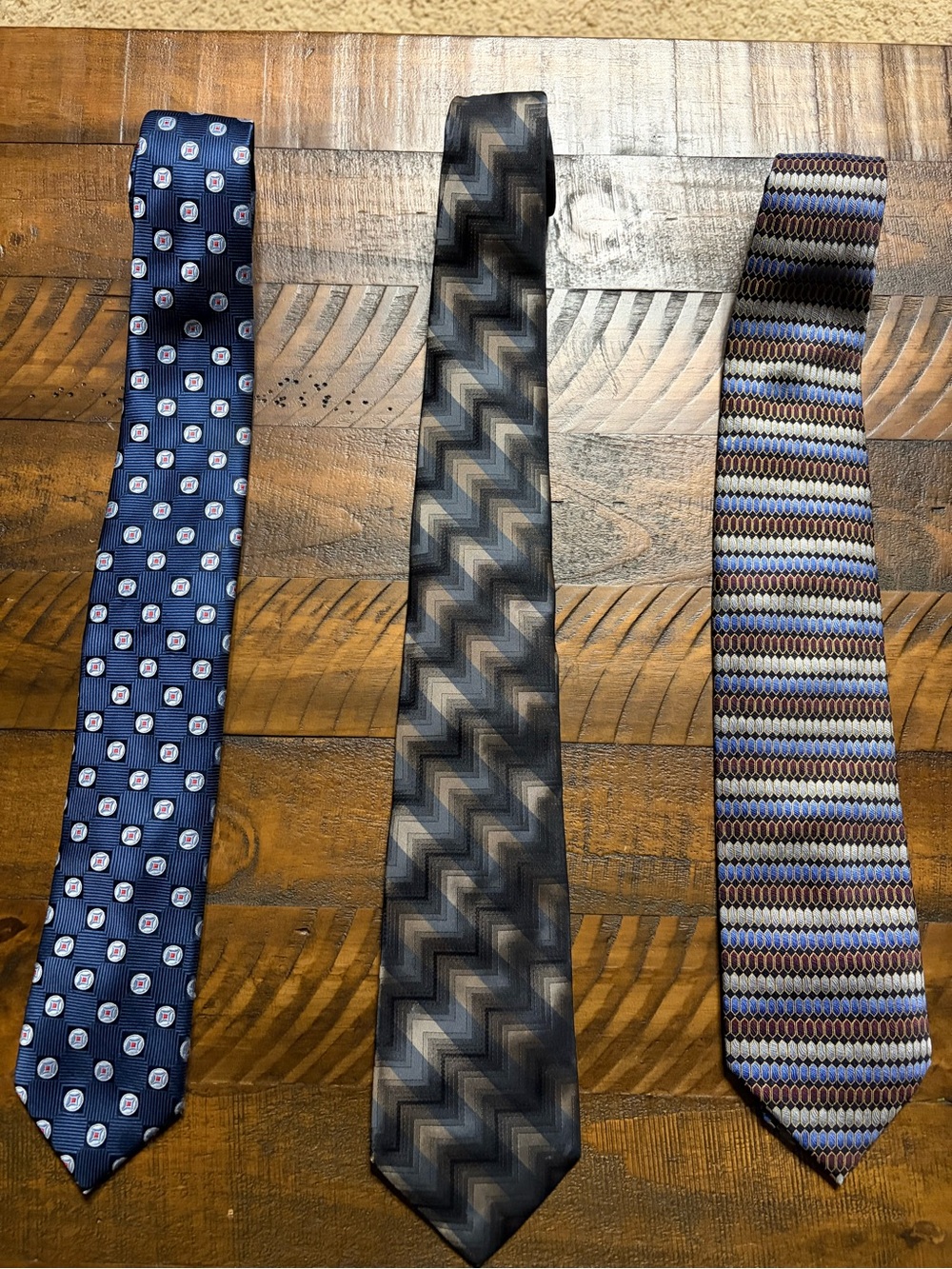 Men's Lot of 3 Assorted Ties Geometric Multicolor Silk & Polyester 65-67” length